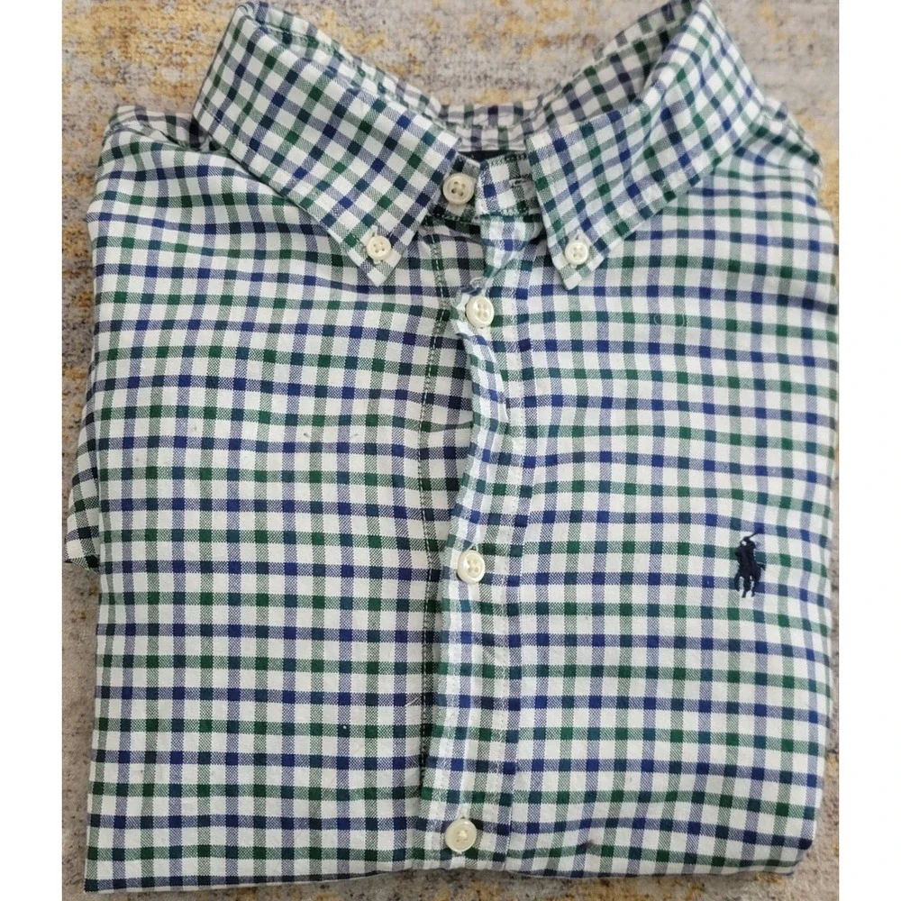 Ralph Lauren Boys Green Blue Check Long Sleeve‎ Shirt Size XL (18-20)